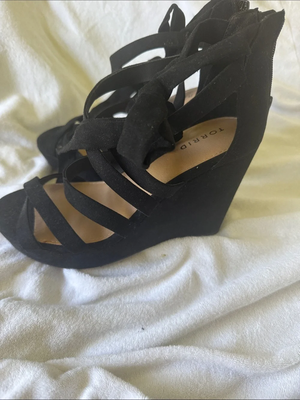 torrid Black Suede Lace-Up Wedge Sandals